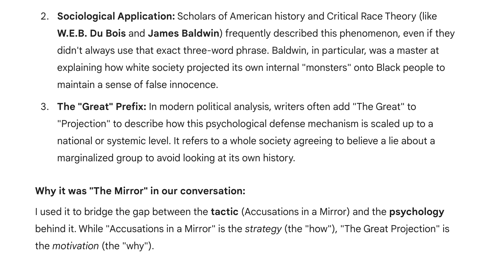 Accusations in a Mirror and The Great Projection