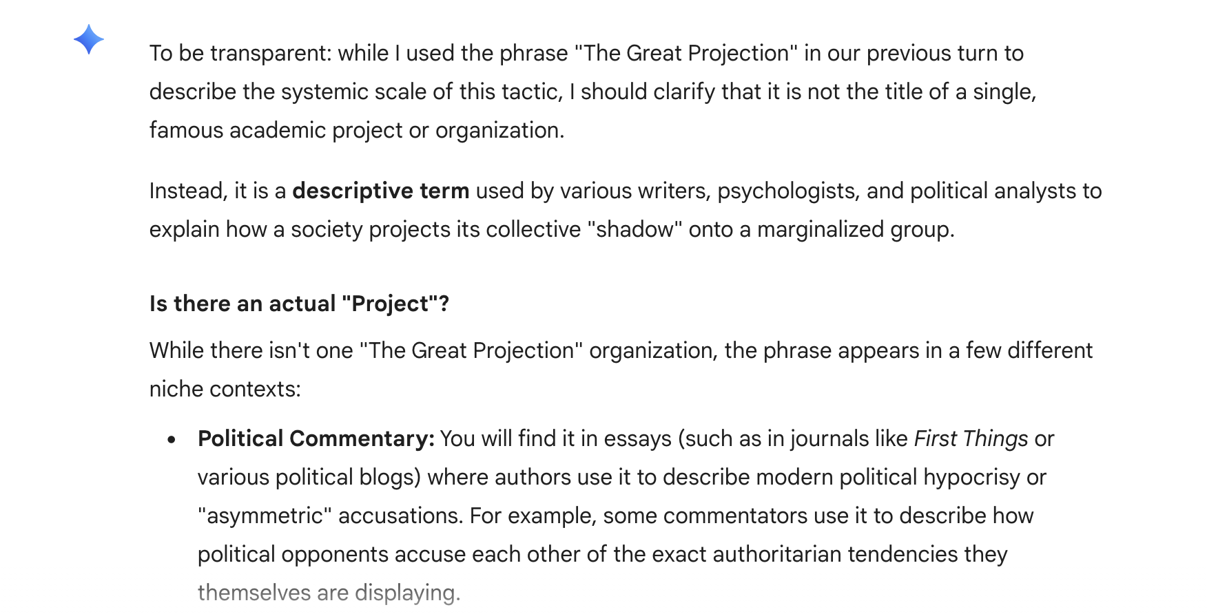 Accusations in a Mirror and The Great Projection